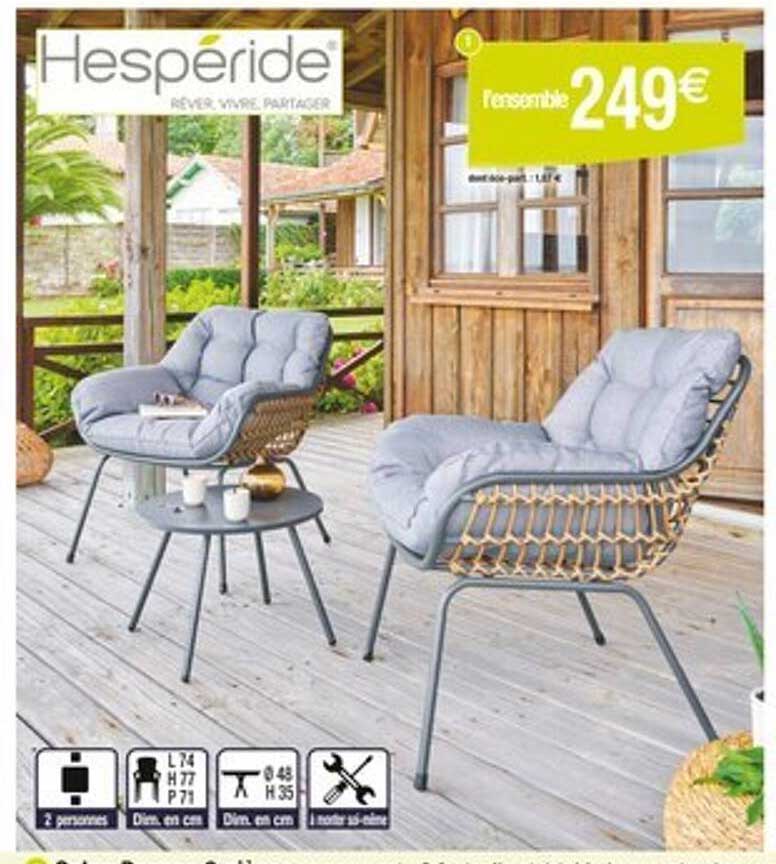 L'ensemble 2 fauteuils et 1 table à 249€