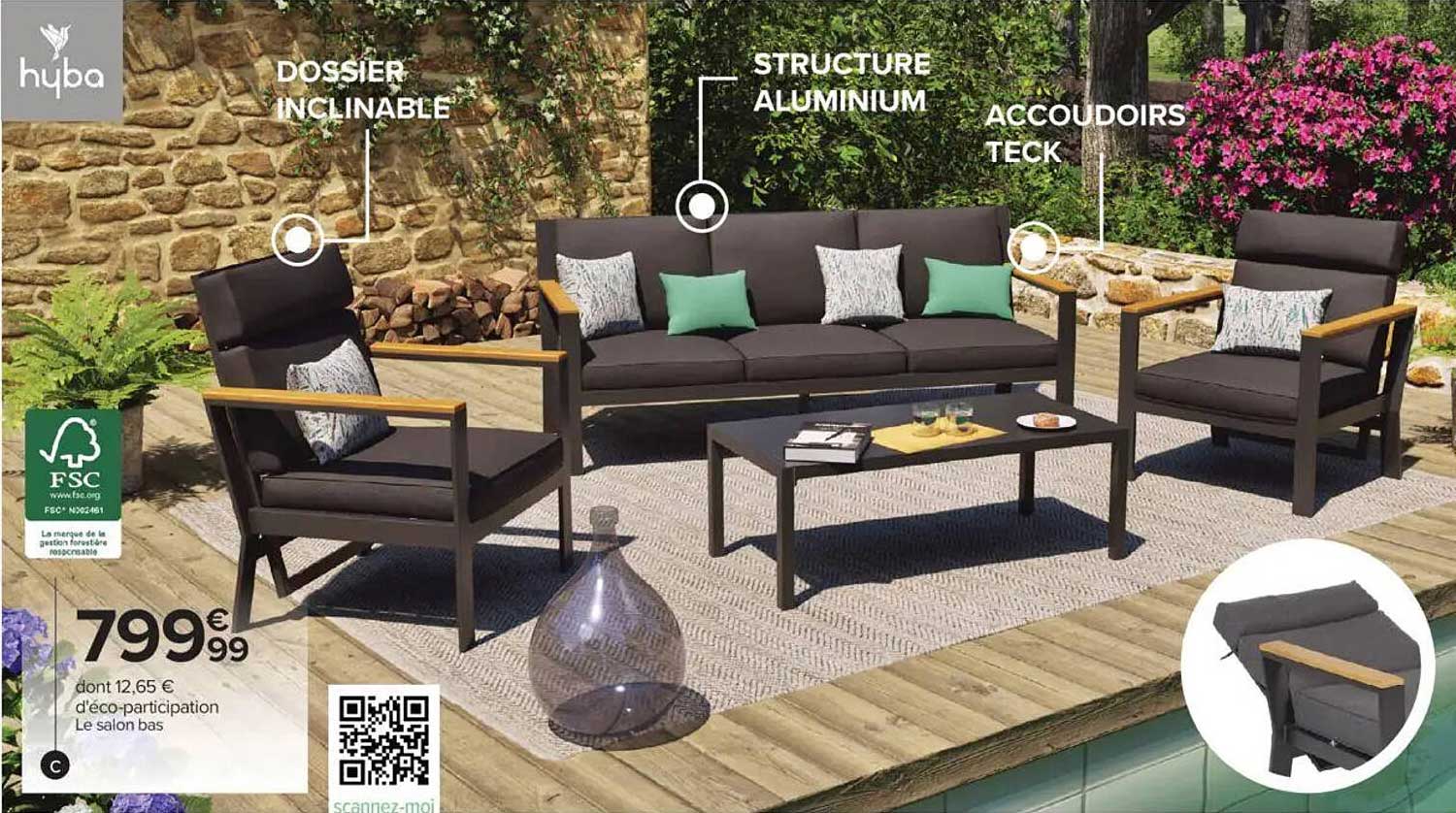 Salon bas hyba avec dossier inclinable