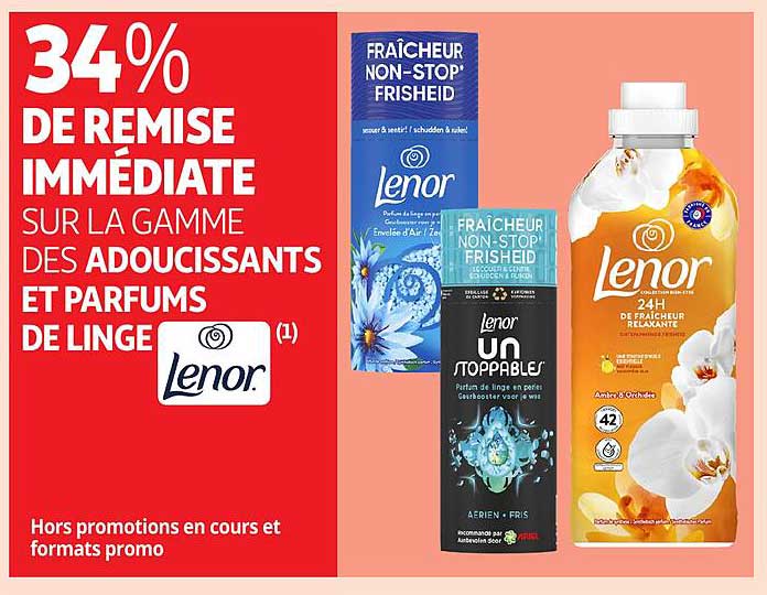 34% DE REMISE IMMÉDIATE SUR LA GAMME DES ADOUCISSANTS ET PARFUMS DE LINGE