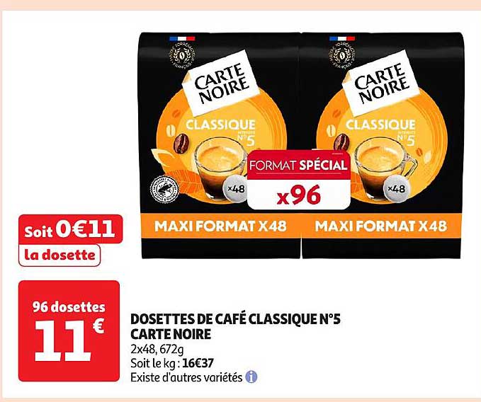 DOSSETTES DE CAFÉ CLASSIQUE N°5 CARTE NOIRE