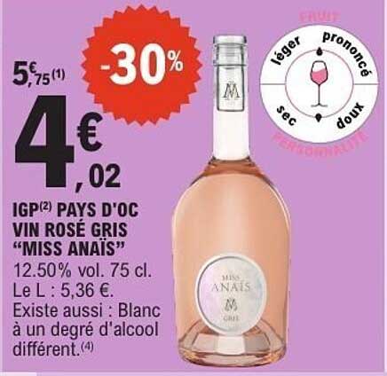 IGP(2) PAYS D'OC VIN ROSÉ GRIS "MISS ANAIS"