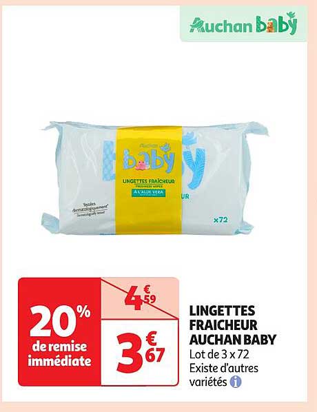 LINGETTES FRAICHEUR AUCHAN BABY
