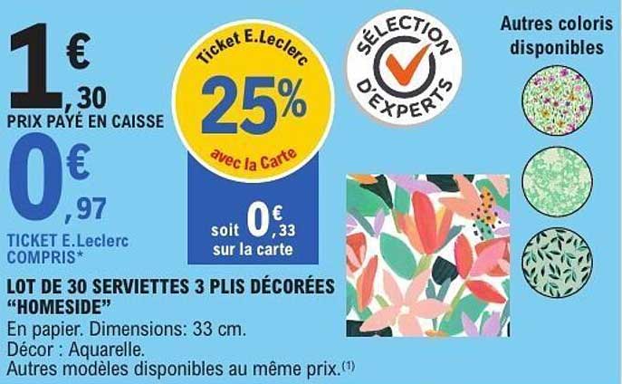 LOT DE 30 SERVIETTES 3 PLIS DÉCORÉES "HOMESIDE"
