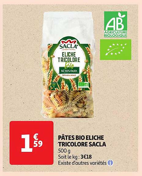PÂTES BIO ELICHE TRICOLORE SACLA