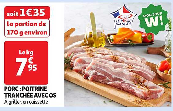 PORC : POITRINE TRANCHÉE AVEC OS