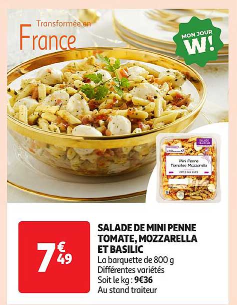 SALADE DE MINI PENNE TOMATE, MOZZARELLA ET BASILIC