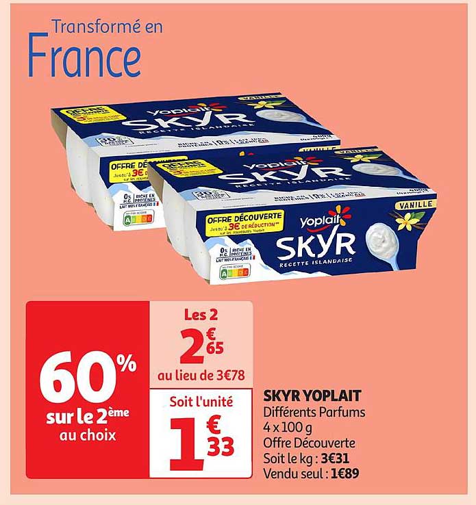 SKYR YOPLAIT Différents Parfums 4 x 100 g