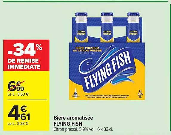 Bière aromatisée FLYING FISH Citron pressé, 5,9% vol., 6 x 33 cl.