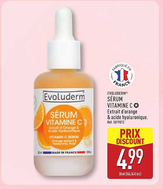 EVOLUDERM SÉRUM VITAMINE C Extrait d'orange & acide hyaluronique.