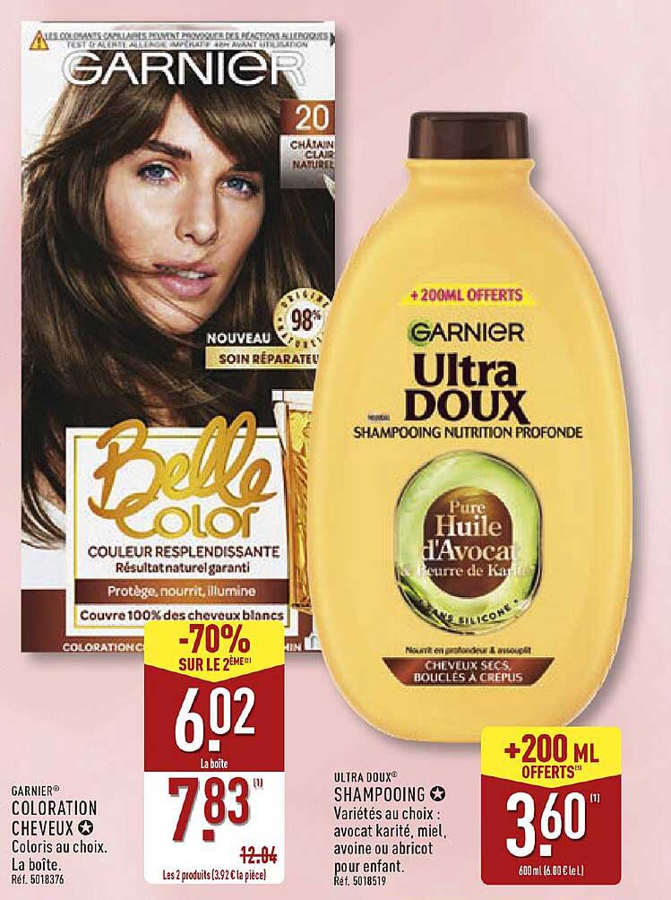 GARNIER COLORATION CHEVEUX Coloris au choix. La boîte.