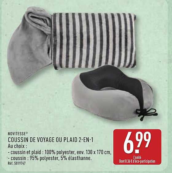 NOVITESSE® COUSSIN DE VOYAGE OU PLAID 2-EN-1