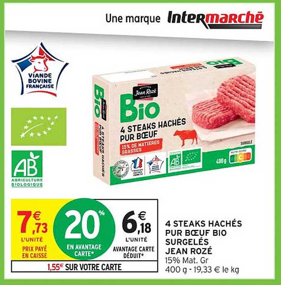 4 STEAKS HACHÉS PUR BŒUF BIO SURGELÉS
