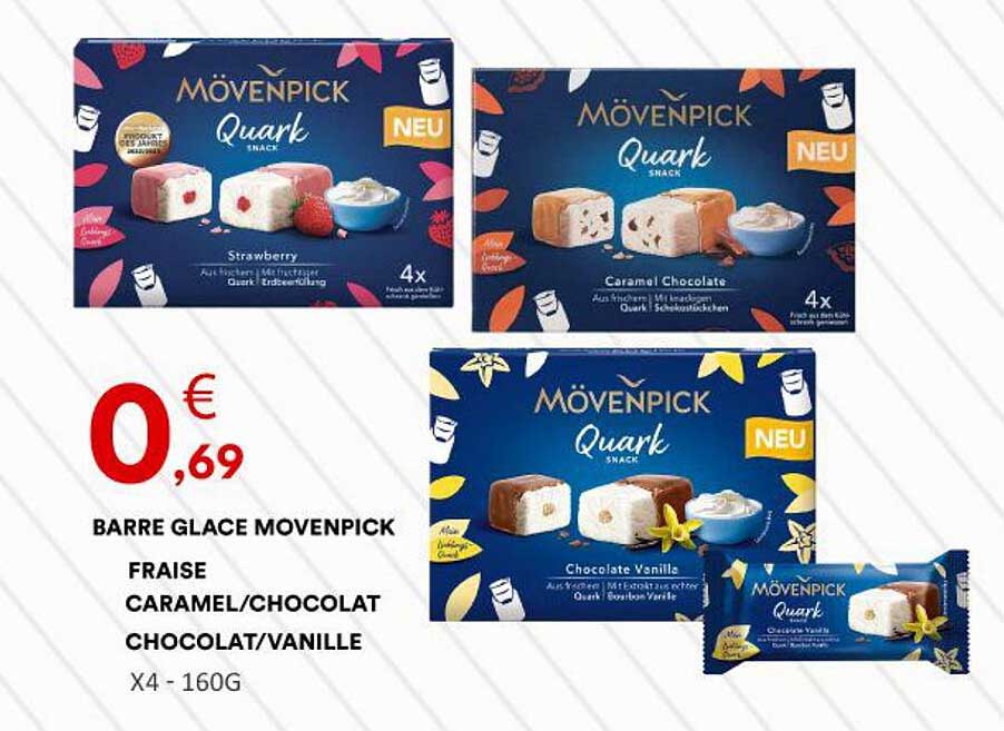 BARRE GLACE MOVENPICK FRAISE CARAMEL/CHOCLAT CHOCOLAT/VANILLE