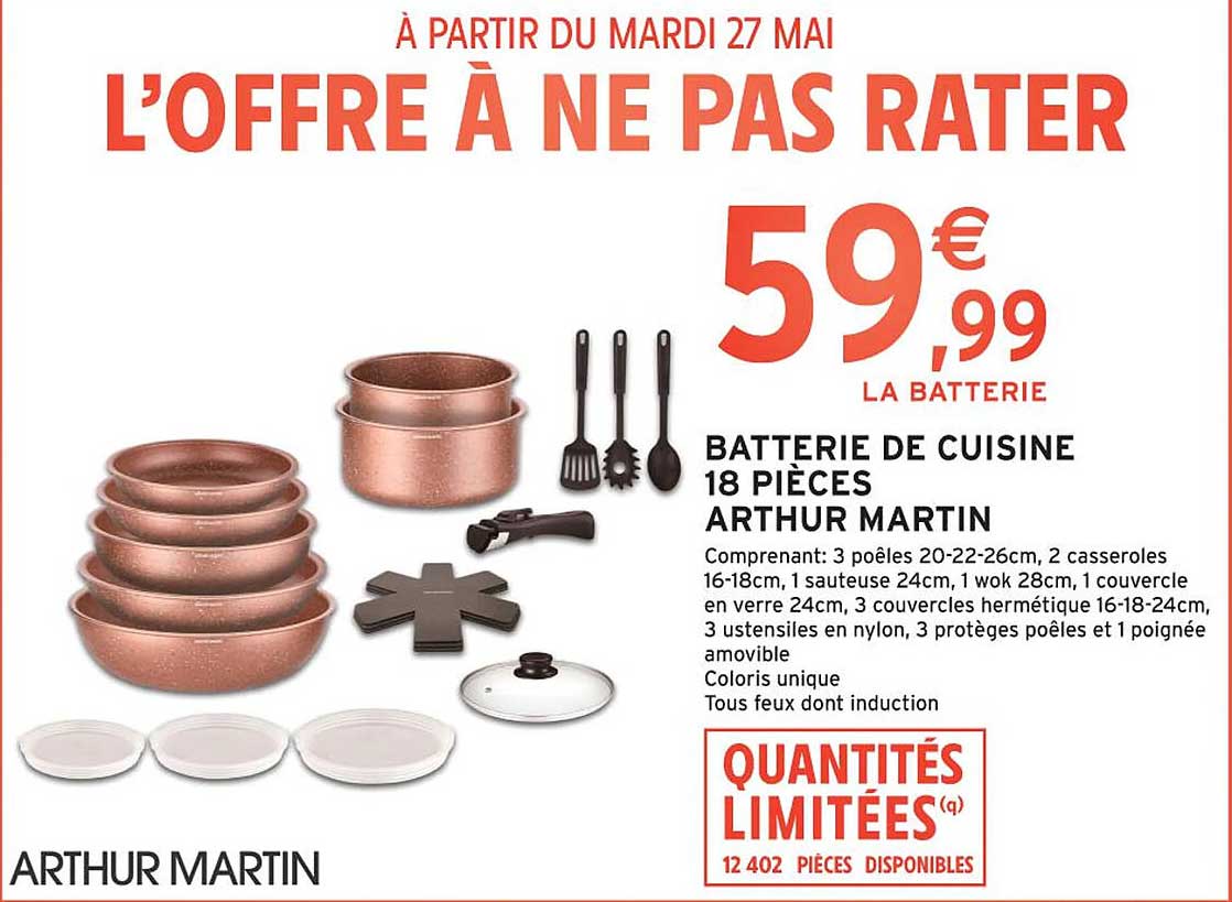 Batterie de cuisine 18 pièces Arthur Martin