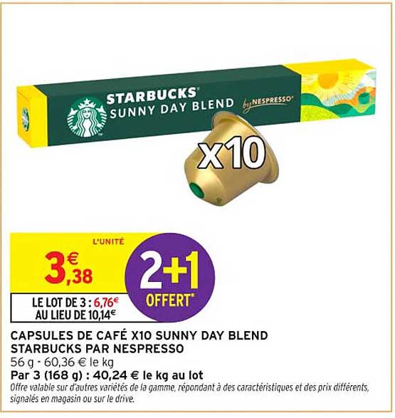 CAPSULES DE CAFÉ X10 SUNNY DAY BLEND STARBUCKS PAR NESPRESSO