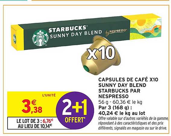 CAPSULES DE CAFÉ X10 SUNNY DAY BLEND STARBUCKS PAR NESPRESSO