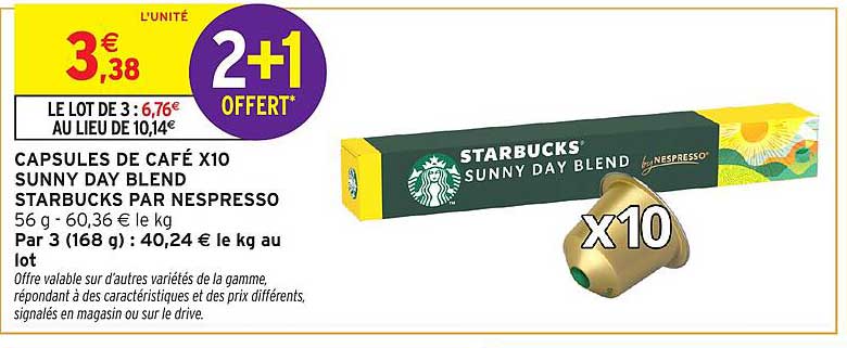CAPSULES DE CAFÉ X10 SUNNY DAY BLEND STARBUCKS PAR NESPRESSO
