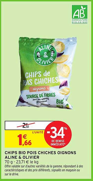 CHIPS BIO POIS CHICHES OIGNONS ALINE & OLIVIER