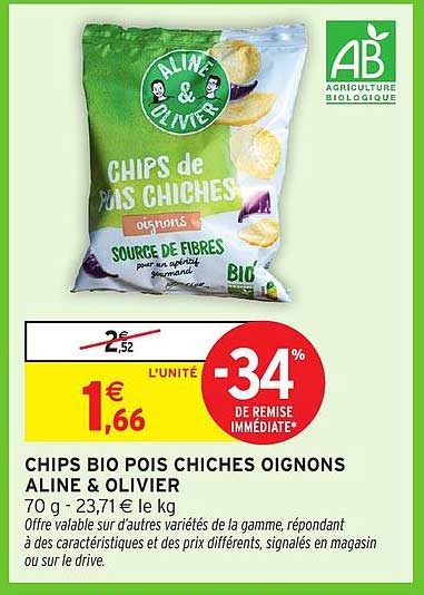 CHIPS BIO POIS CHICHES OIGNONS ALINE & OLIVIER