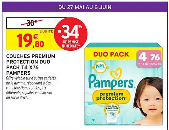 COUCHES PREMIUM PROTECTION DUO PACK T4 X76 PAMPERS