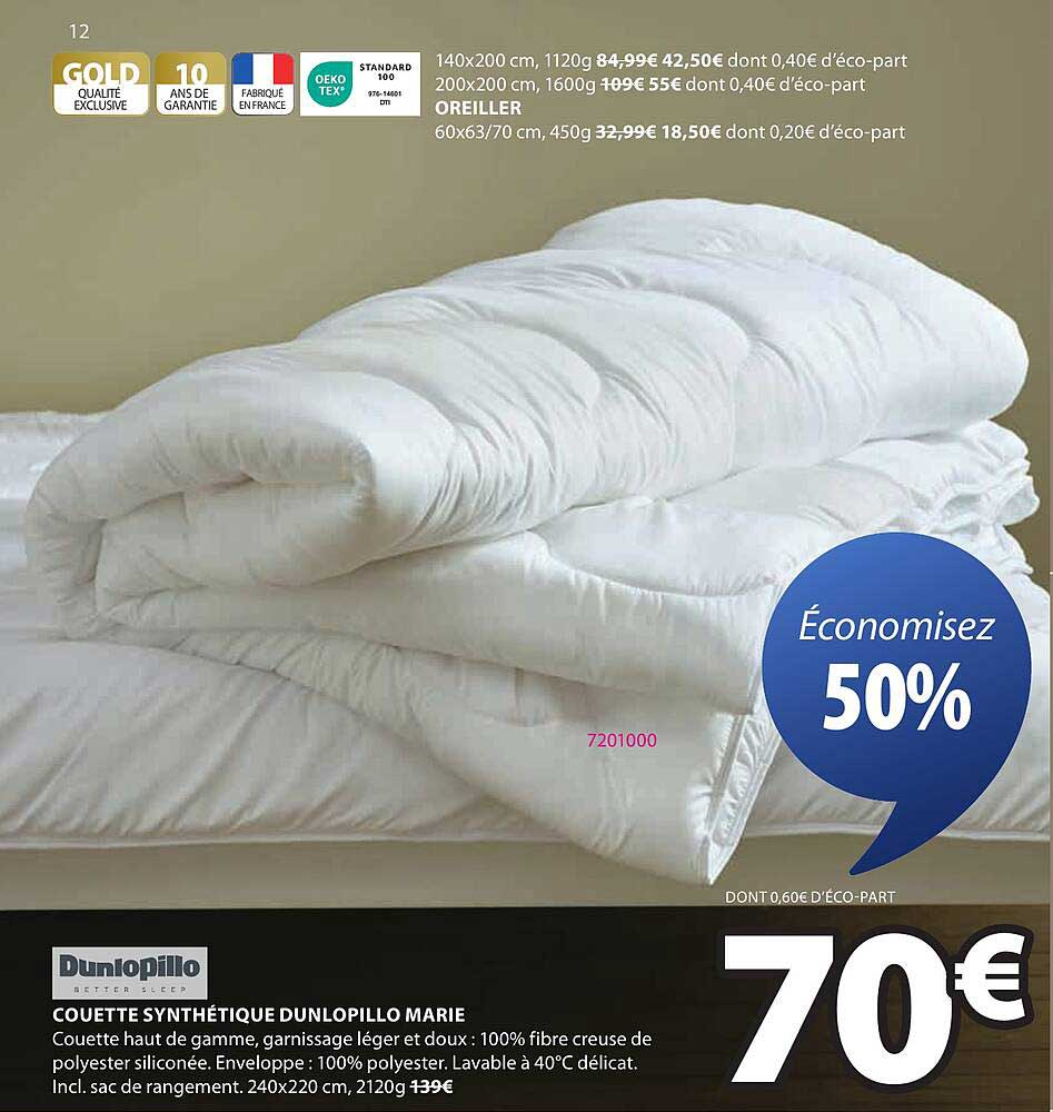 COUETTE SYNTHÉTIQUE DUNLOPILLO MARIE