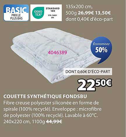 COUETTE SYNTHÉTIQUE FONDSBU