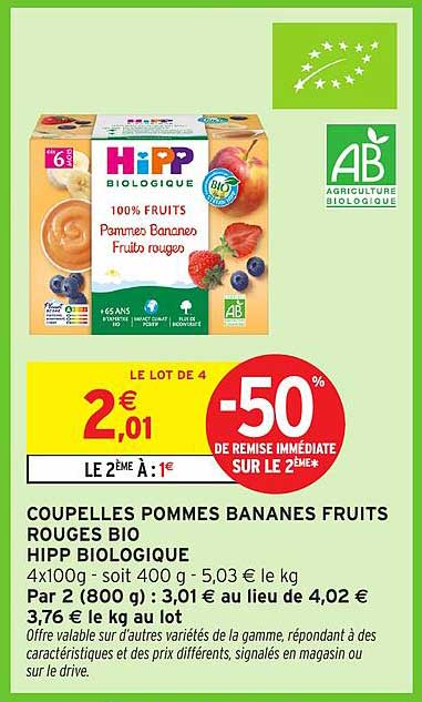 COUPELLES POMMES BANANES FRUITS ROUGES BIO
