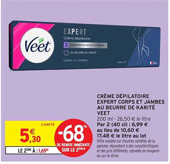 CRÈME DÉPILATOIRE EXPERT CORPS ET JAMBES AU BEURRE DE KARITÉ VEET