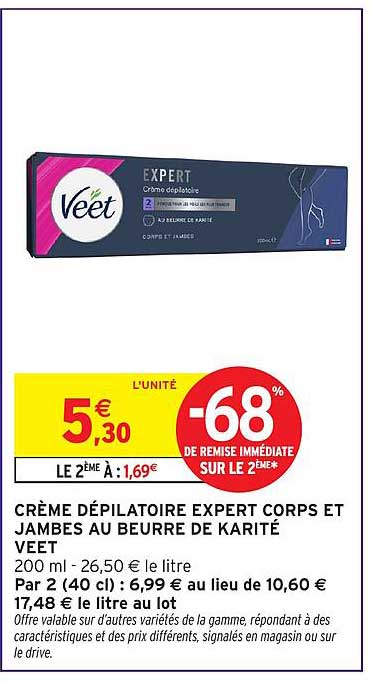 CRÈME DÉPILATOIRE EXPERT CORPS ET JAMBES AU BEURRE DE KARITÉ VEET