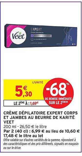 CRÈME DÉPILATOIRE EXPERT CORPS ET JAMBES AU BEURRE DE KARITÉ VEET