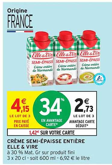 CRÈME SEMI-ÉPAISSE ENTIÈRE ELLE & VIRE