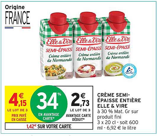 CRÈME SEMI-ÉPAISSE ENTIÈRE ELLE & VIRE