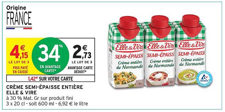 CRÈME SEMI-ÉPAISSE ENTIÈRE ELLE & VIRE