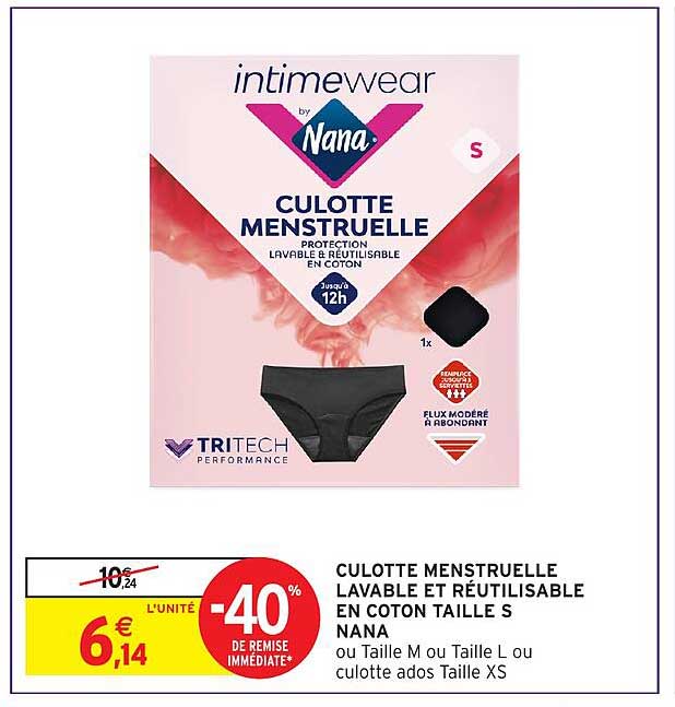 CULOTTE MENSTRUELLE LAVABLE ET RÉUTILISABLE EN COTON TAILLE S NANA