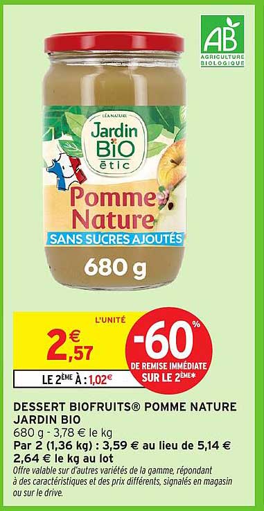 DESSERT BIOFRUITS® POMME NATURE JARDIN BIO