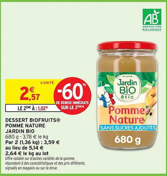 DESSERT BIOFRUITS® POMME NATURE JARDIN BIO