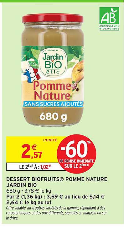 Dessert Biofruits® Pomme Nature Jardin Bio