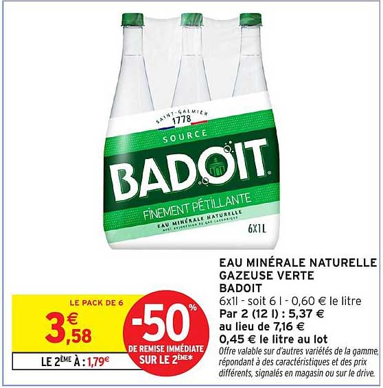 EAU MINÉRALE NATURELLE GAZEUSE VERTE BADLOIT