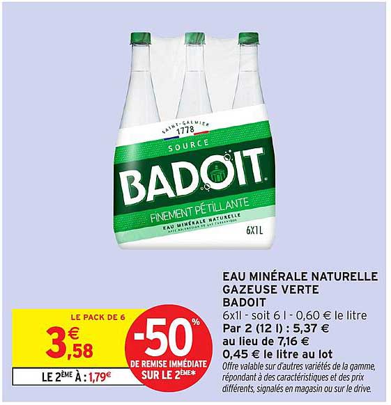 EAU MINÉRALE NATURELLE GAZEUSE VERTE BADOT