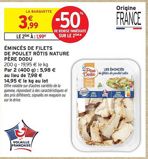 ÉMINCÉS DE FILETS DE POULET RÔTIS NATURE PÈRE DODU