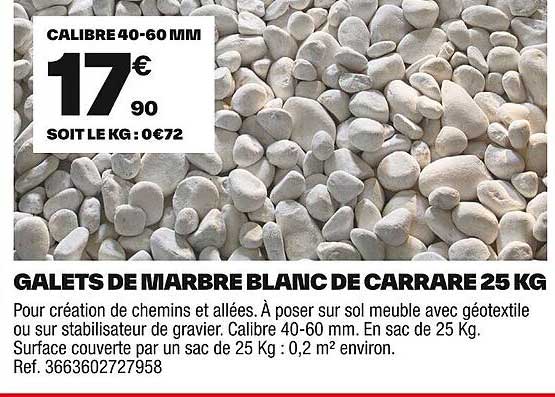 GALETS DE MARBRE BLANC DE CARRARE 25 KG