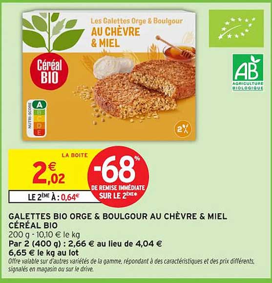 GALETTES BIO ORGE & BOULGOUR AU CHÊVRE & MIEL CÉRÉAL BIO