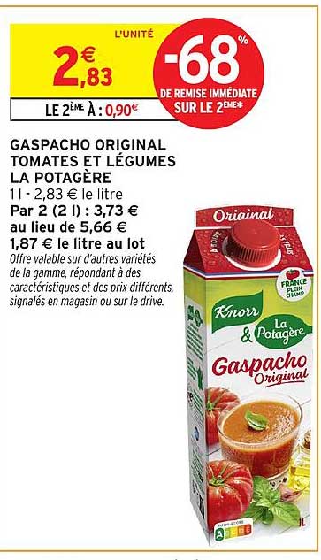 GASPACHO ORIGINAL TOMATES ET LÉGUMES LA POTAGÈRE