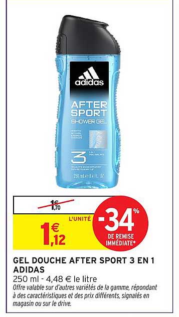 GEL DOUCHE AFTER SPORT 3 EN 1 ADIDAS