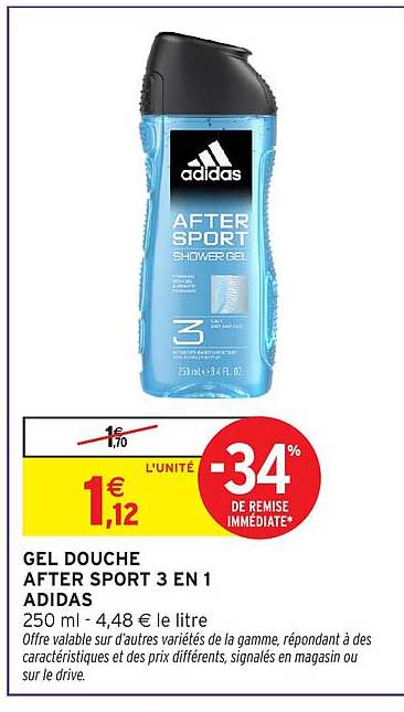 GEL DOUCHE AFTER SPORT 3 EN 1 ADIDAS
