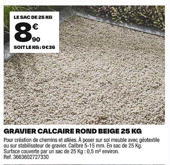 GRAVIER CALCAIRE ROND BEIGE 25 KG