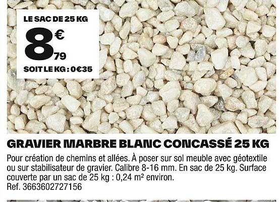 GRAVIER MARBRE BLANC CONCASSE 25 KG
