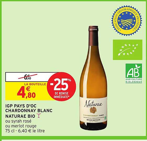 IGP PAYS D'OC CHARDONNAY BLANC NATURAE BIO