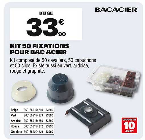 KIT 50 FIXATIONS POUR BAC ACIER