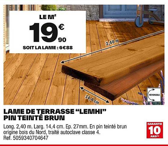 LAME DE TERRASSE “LEMHU” PIN TEINTE BRUN